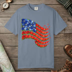 Blue Jean color unisex graphic t-shirt with "American Flag Flower" design