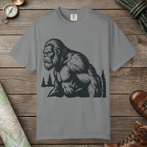 Grey color unisex graphic t-shirt with "Angry Sasquatch" design