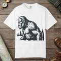 White color unisex graphic t-shirt with "Angry Sasquatch" design