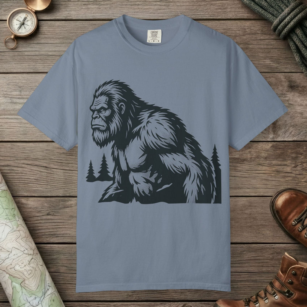 Blue Jean color unisex graphic t-shirt with "Angry Sasquatch" design