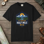 Black color unisex graphic t-shirt with "Another Half Mile" design