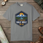 Grey color unisex graphic t-shirt with "Another Half Mile" design