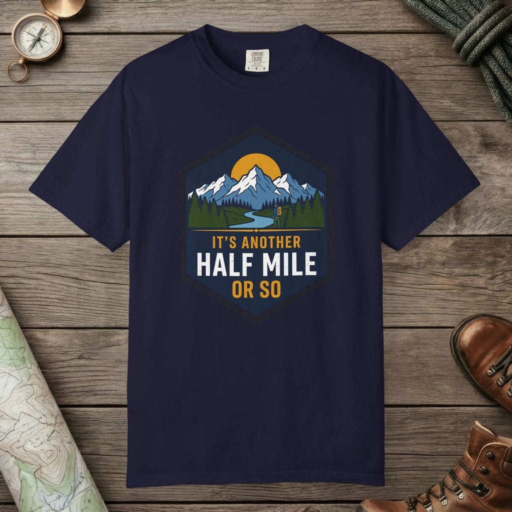 True Navy color unisex graphic t-shirt with "Another Half Mile" design