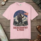 Blossom color unisex graphic t-shirt with "Backcountry And Free" design