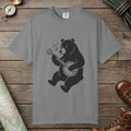 Grey color unisex graphic t-shirt with "Banjo Bear" design