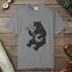 Grey color unisex graphic t-shirt with "Banjo Bear" design
