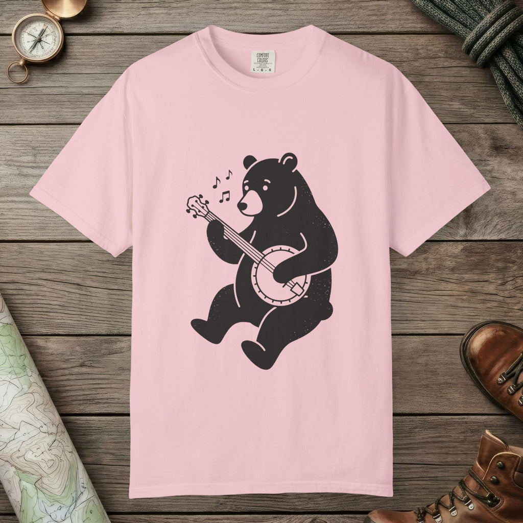 Blossom color unisex graphic t-shirt with "Banjo Bear" design