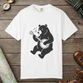 White color unisex graphic t-shirt with "Banjo Bear" design
