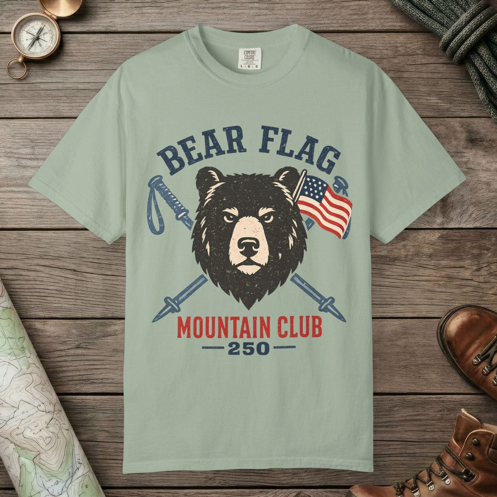 Bay color unisex graphic t-shirt with "Bear Flag" design