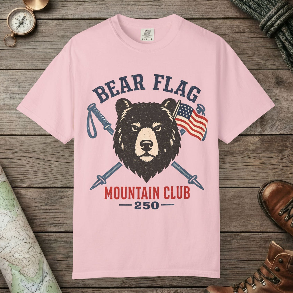 Blossom color unisex graphic t-shirt with "Bear Flag" design