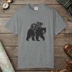 Grey color unisex graphic t-shirt with "Bear Hiking" design
