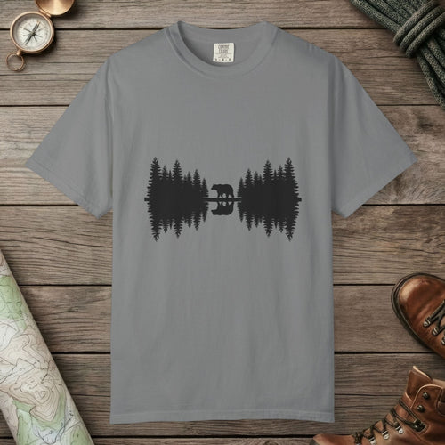 Grey color unisex graphic t-shirt with "Bear Reflection" design