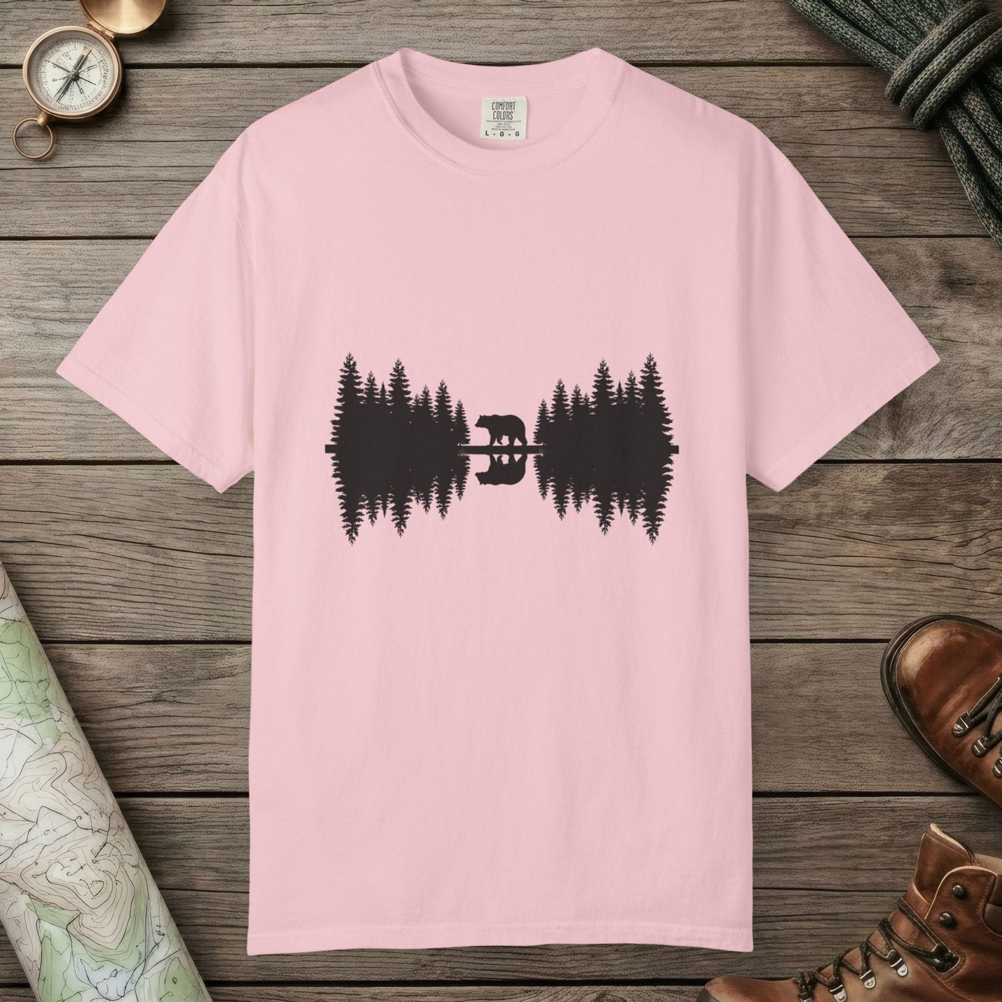 Blossom color unisex graphic t-shirt with "Bear Reflection" design