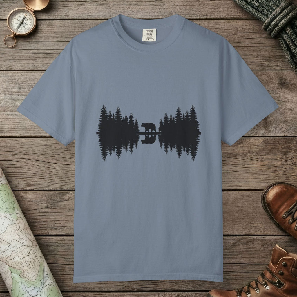 Blue Jean color unisex graphic t-shirt with "Bear Reflection" design