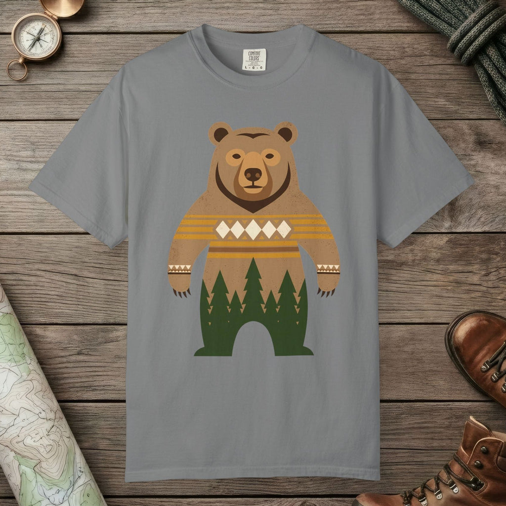 Grey color unisex graphic t-shirt with "Bear Spirit" design
