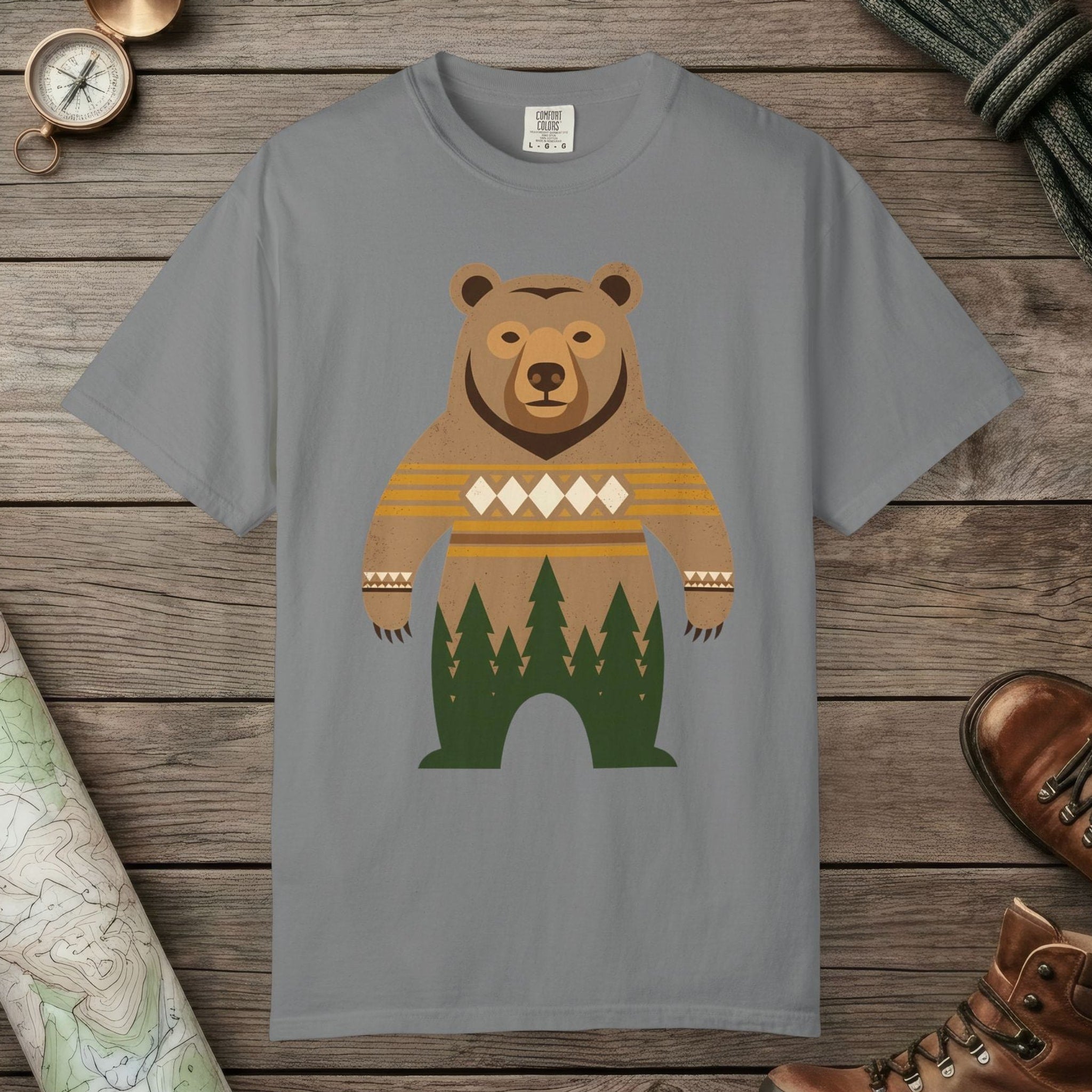 Grey color unisex graphic t-shirt with "Bear Spirit" design