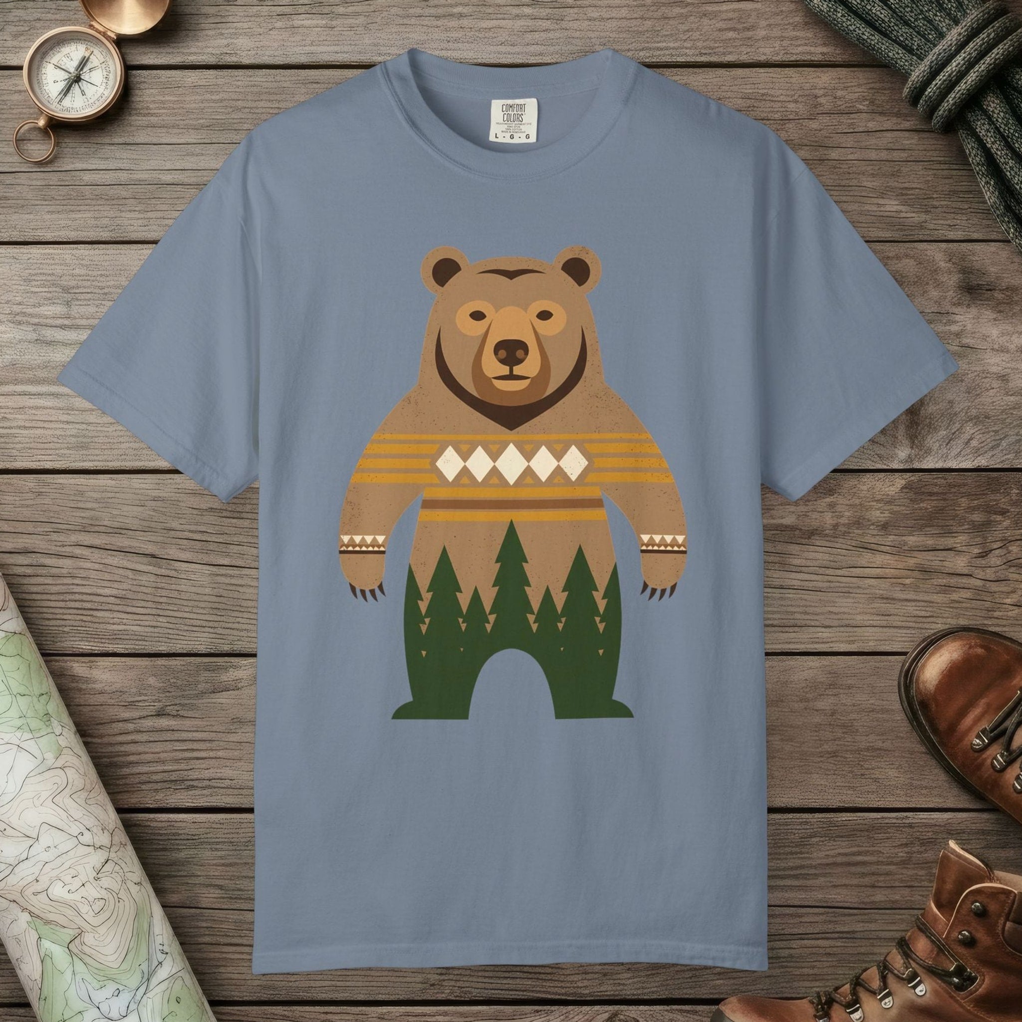 Blue Jean color unisex graphic t-shirt with "Bear Spirit" design