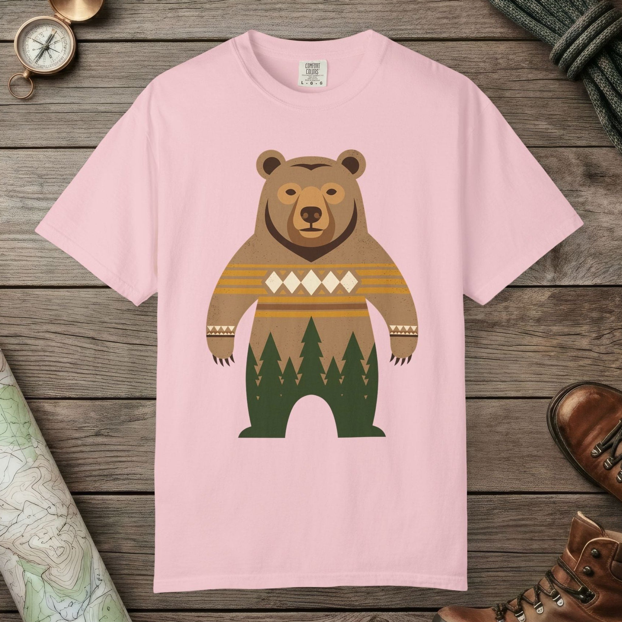 Blossom color unisex graphic t-shirt with "Bear Spirit" design