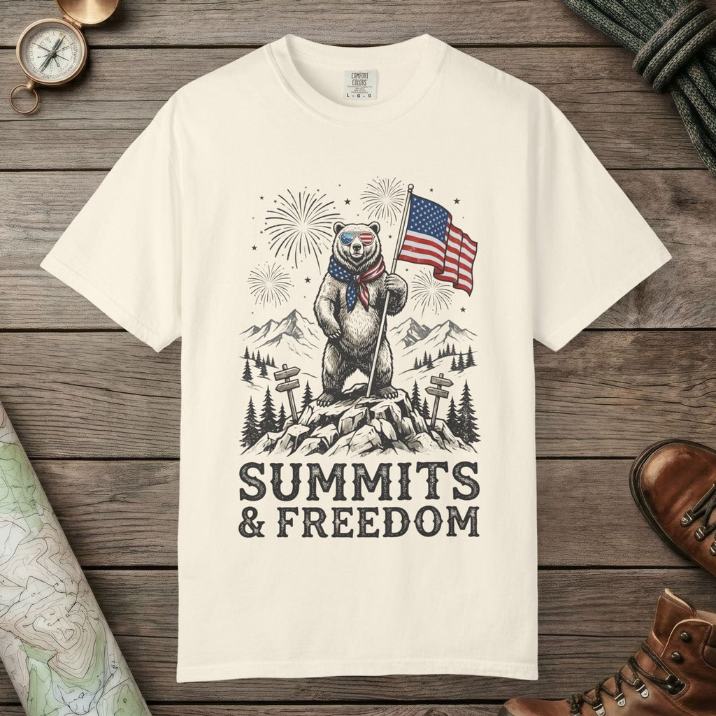 Ivory color unisex graphic t-shirt with "Bear Summits" design