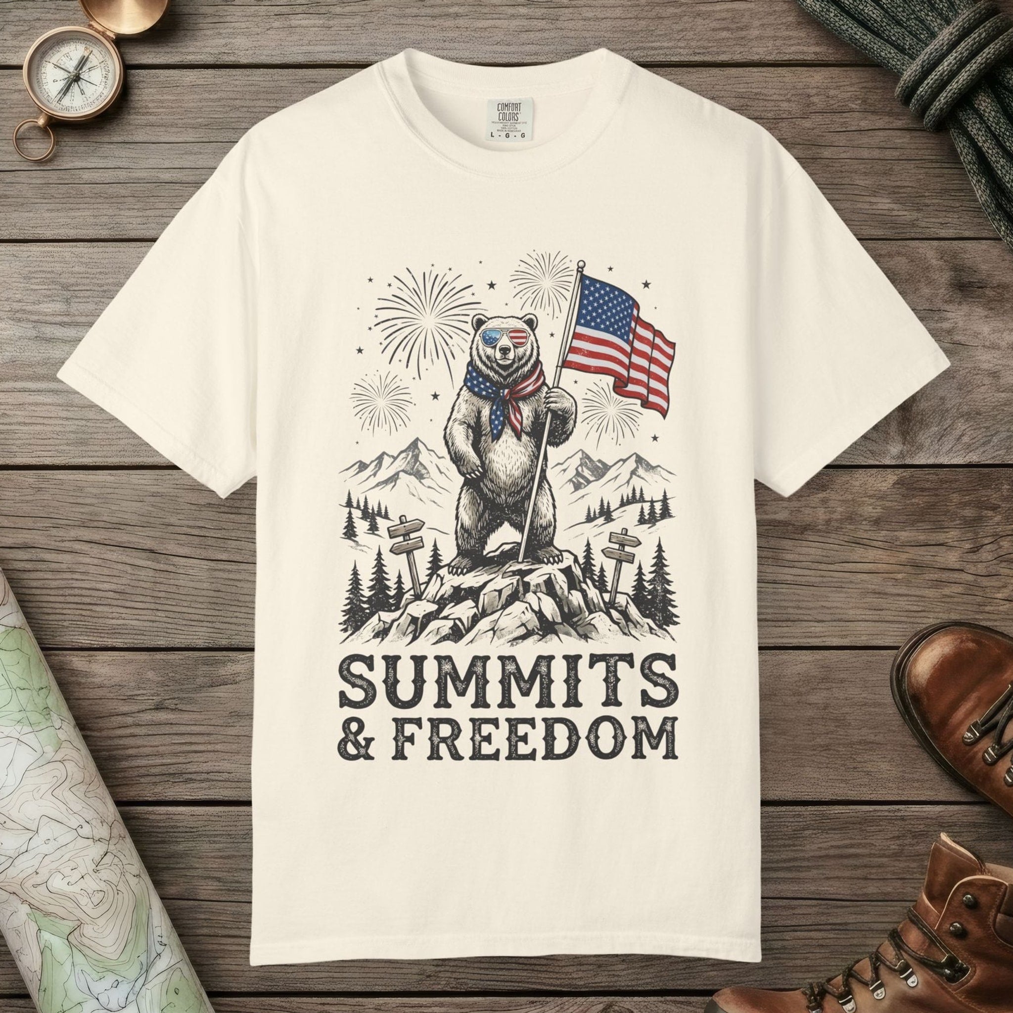 Ivory color unisex graphic t-shirt with "Bear Summits" design