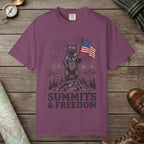 Berry color unisex graphic t-shirt with "Bear Summits" design