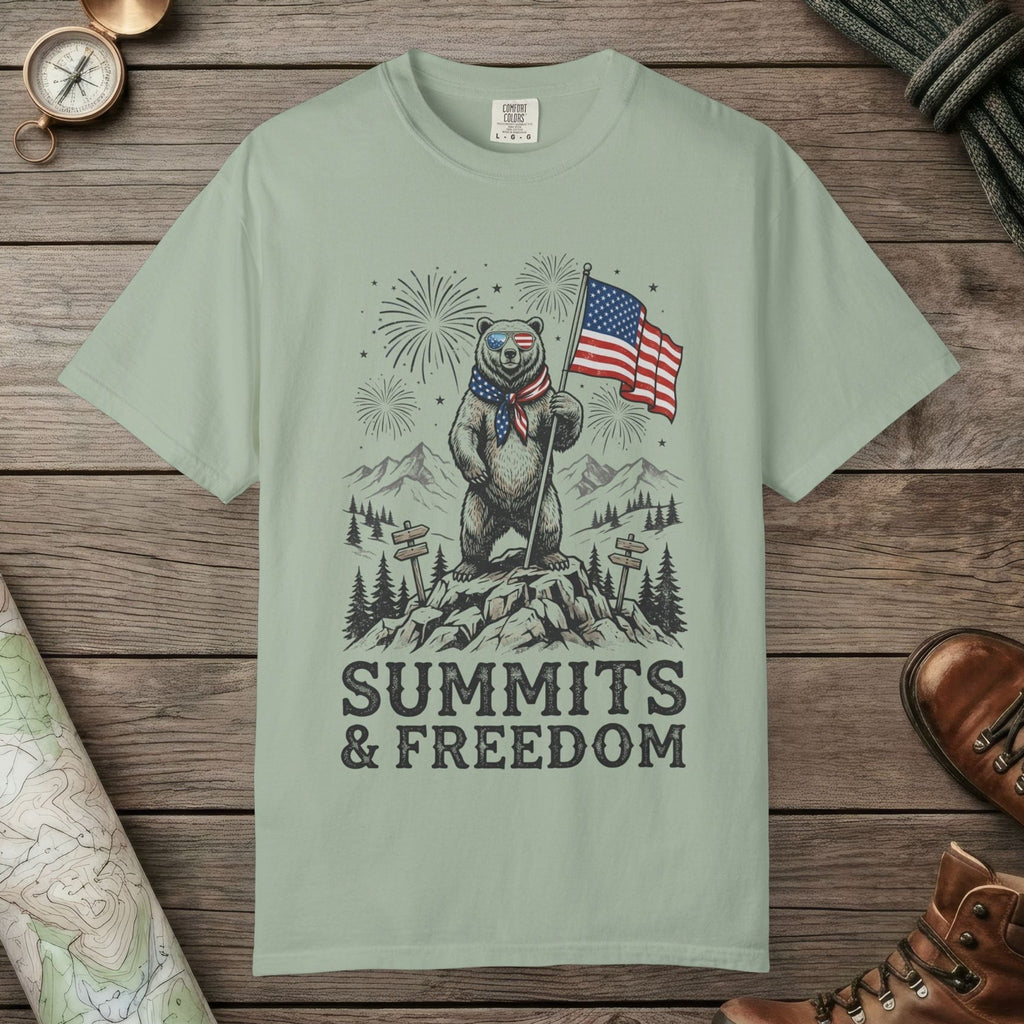 Bay color unisex graphic t-shirt with "Bear Summits" design
