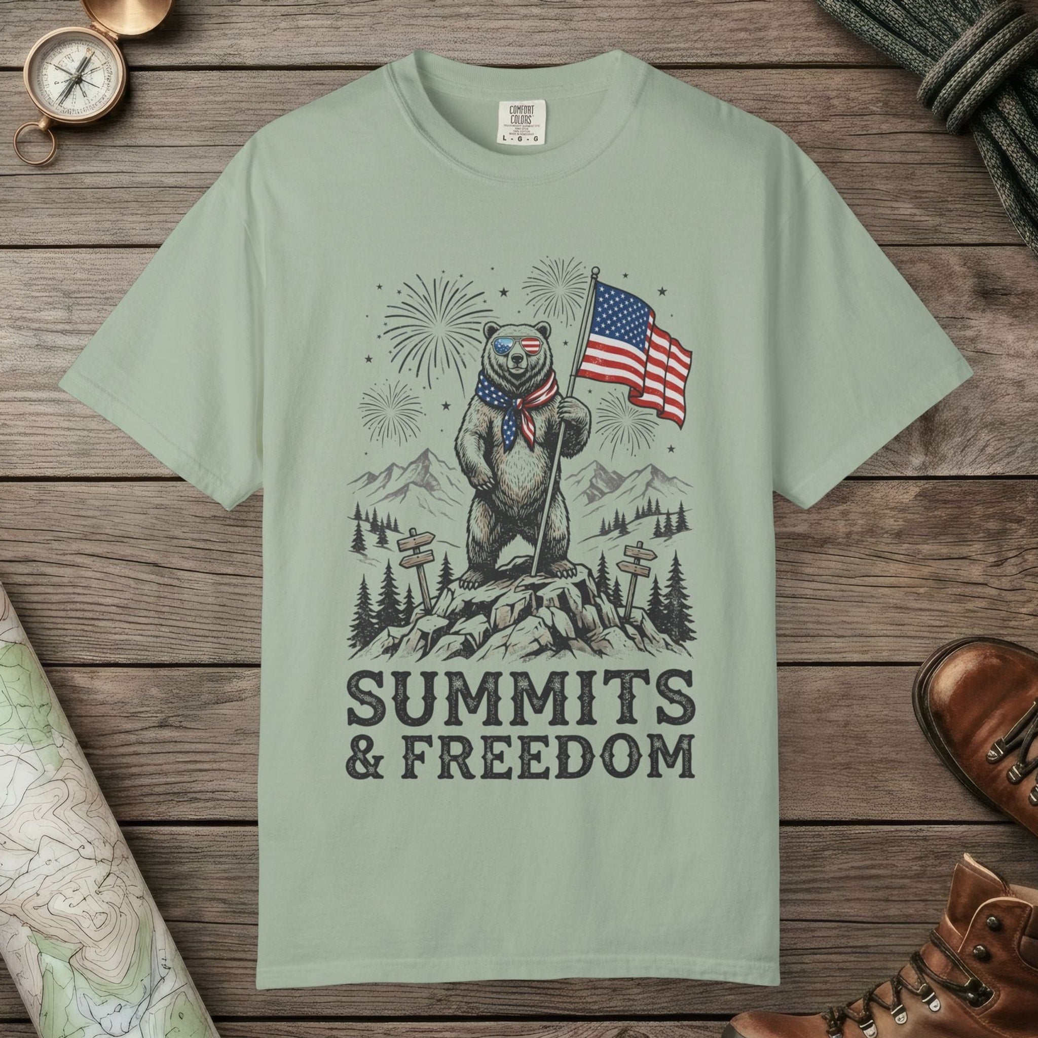 Bay color unisex graphic t-shirt with "Bear Summits" design