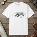 White color unisex graphic t-shirt with "Bear Swimming" design