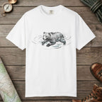 White color unisex graphic t-shirt with "Bear Swimming" design