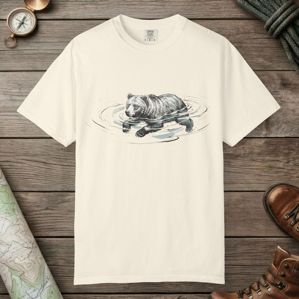 Ivory color unisex graphic t-shirt with "Bear Swimming" design