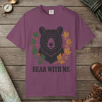 Berry color unisex graphic t-shirt with "Bear With Me" design