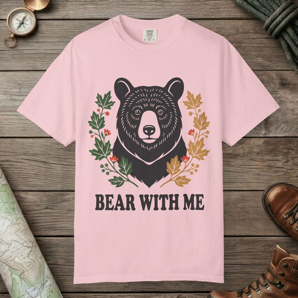 Blossom color unisex graphic t-shirt with "Bear With Me" design