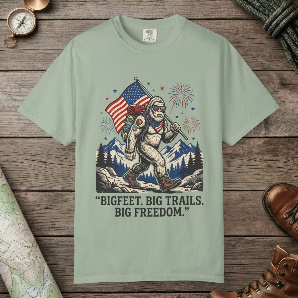 Bay color unisex graphic t-shirt with "Big Freedom" design