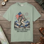 Bay color unisex graphic t-shirt with "Big Freedom" design