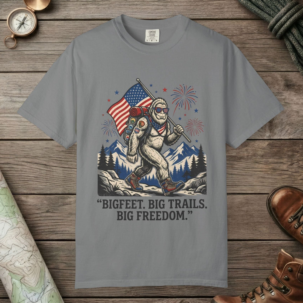 Grey color unisex graphic t-shirt with "Big Freedom" design