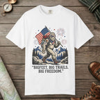 White color unisex graphic t-shirt with "Big Freedom" design