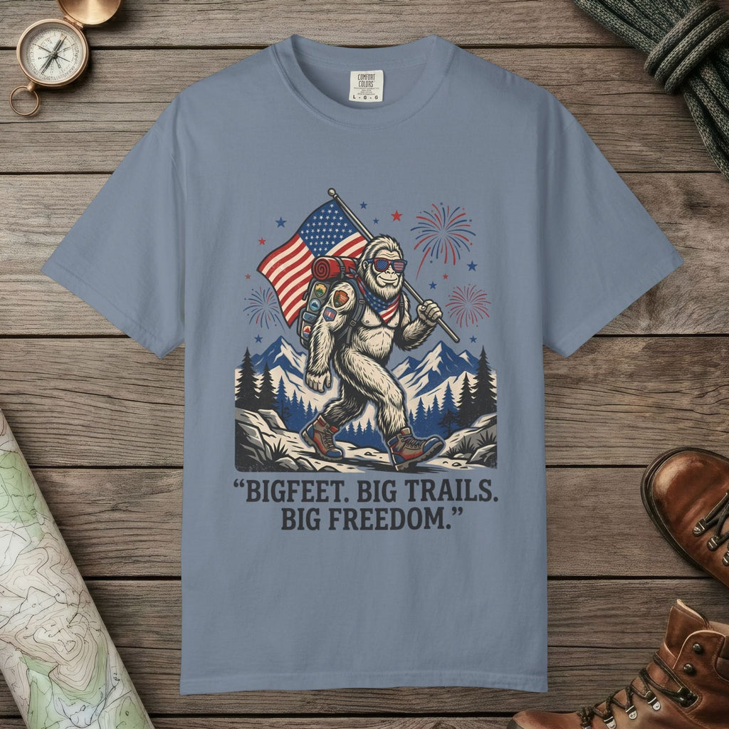 Blue Jean color unisex graphic t-shirt with "Big Freedom" design