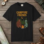 Black color unisex graphic t-shirt with "Bigfoot And Alien Campfire" design