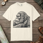 Ivory color unisex graphic t-shirt with "Bigfoot Thinking" design