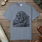 Blue Jean color unisex graphic t-shirt with "Bigfoot Thinking" design