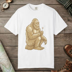 White color unisex graphic t-shirt with "Bigfoot Wishes" design