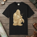 Black color unisex graphic t-shirt with "Bigfoot Wishes" design