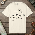 Ivory color unisex graphic t-shirt with "Birds in Flight" design
