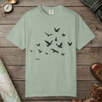 Bay color unisex graphic t-shirt with "Birds in Flight" design