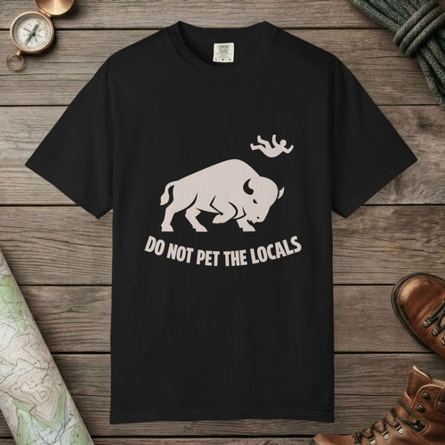 Black color unisex graphic t-shirt with "Bison Attack" design