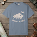 Blue Jean color unisex graphic t-shirt with "Bison Attack" design