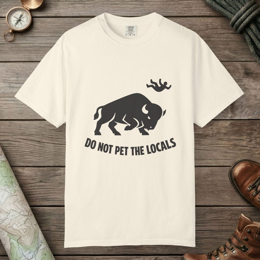 Ivory color unisex graphic t-shirt with "Bison Attack" design