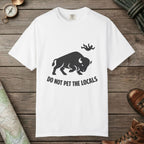 White color unisex graphic t-shirt with "Bison Attack" design