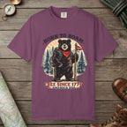 Berry color unisex graphic t-shirt with "Born To Roam Bear" design