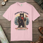 Blossom color unisex graphic t-shirt with "Born To Roam Bear" design